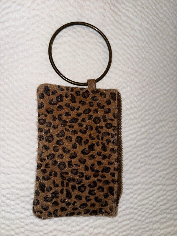 Marleylilly Leopard Print Wristlet Pouch Ring Handle Animal Print Zip Clutch
