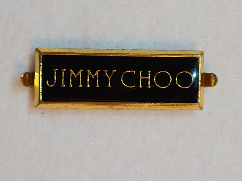 JIMMY CHOO-Small Metal name tag – 1 3/4 in Long x 5/8 in Wide – Goldtone / Black