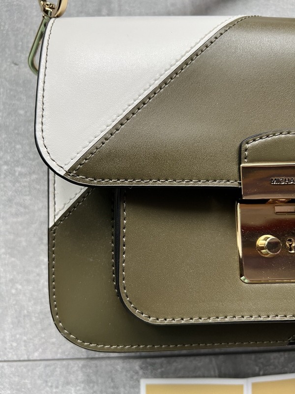 MICHAEL MICHAEL KORS Sloan Editor Leather Shoulder Bag Olive Black White NWT gallery