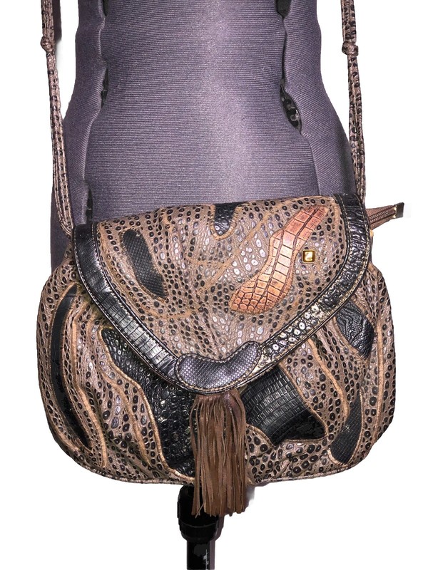 Vtg 80s Alentino Nas Crossbody Bag Boho Faux Reptile Tassel Statement FRGR SMELL