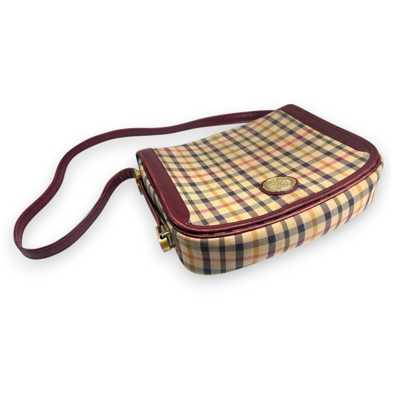 Vintage 70's Daks London Tartan House Check Shoulder Bag Crossbody Purse Brass gallery