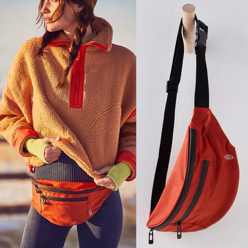 NEW Free People Movement Ripstop Terracotta Orange Black Runner Waist Fanny Bag