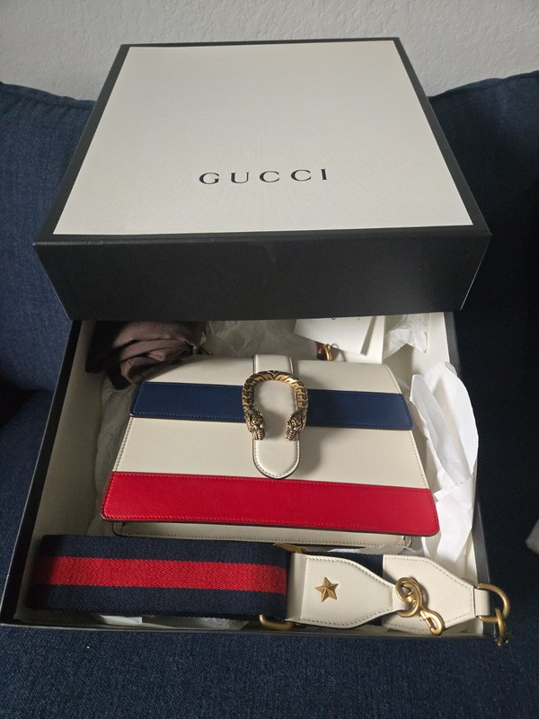 Gucci Dionysus Shoulder Bag Medium Blue/Beige/Red Leather