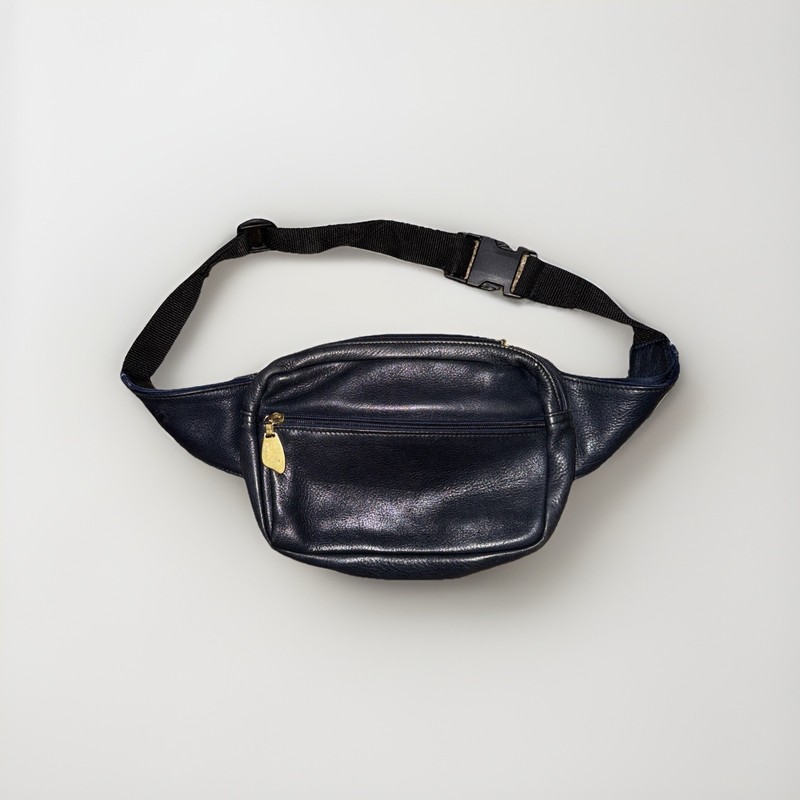 VTG Libaire 90’s of California USA Made Leather Fanny Pack Blue Crossbody Bag