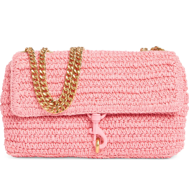 REBECCA MINKOFF Pink Edie Medium Crossbody Bag Straw Raffia Handbag