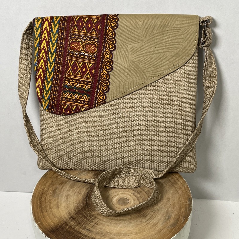 Boho Tribal Pattern Crossbody Bag Burlap Texture Earth Tones 11.5″ Square