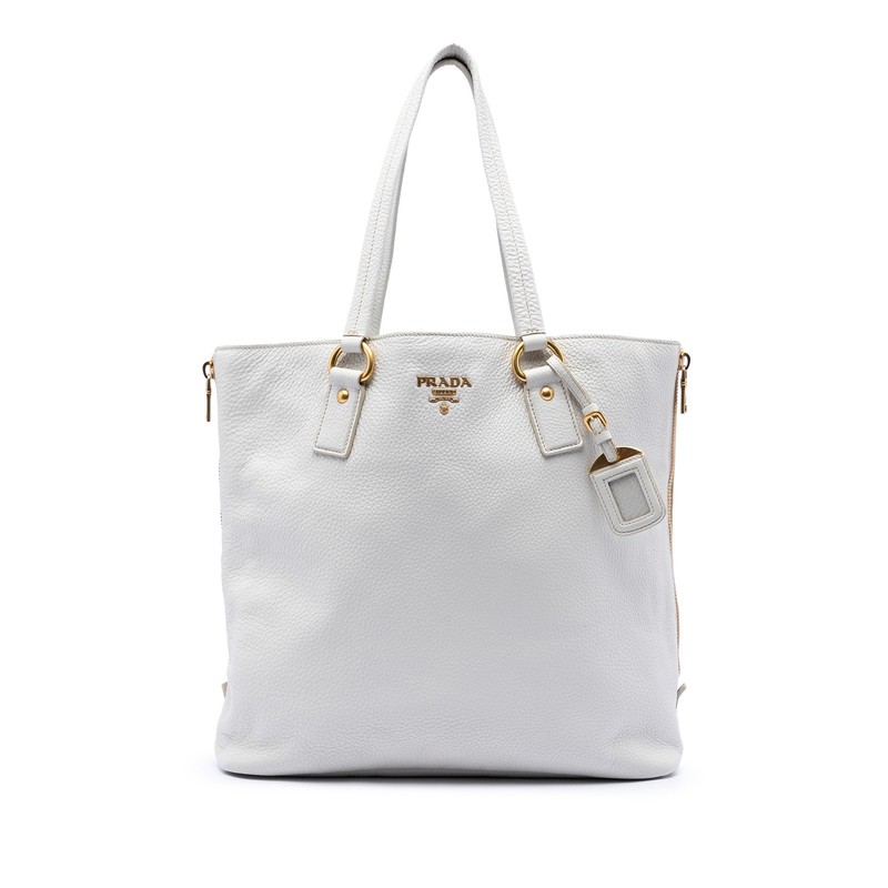Prada Vitello Daino Side Zip Tote Pre-Loved White