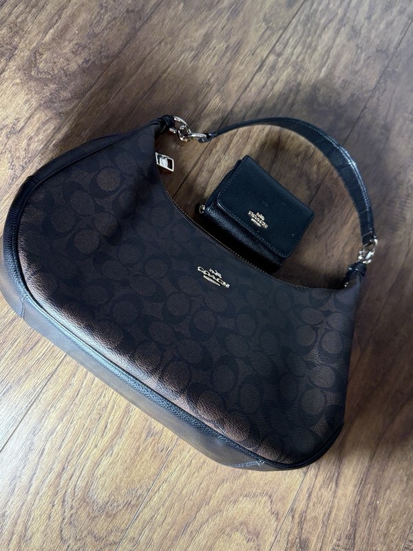 Coach Signature Hobo Bag & F11484 Wallet Bundle Brown Black