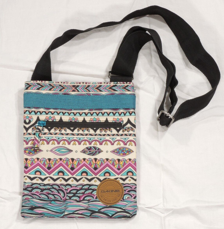 Dakine Jive Crossbody Bag BOHO Blue Canvas Colorful Geometric Tribal Travel EUC