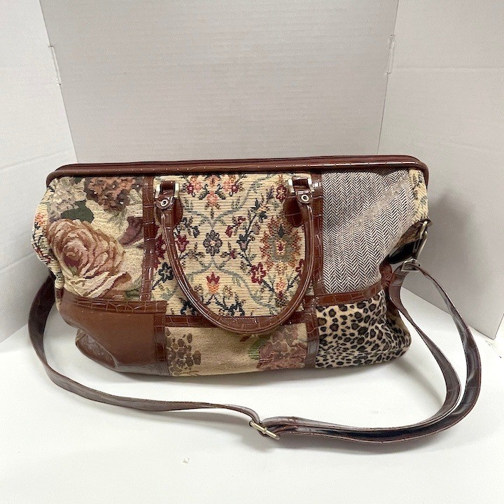 Vintage Patchwork Tapestry Weekender Travel Carpet Bag Large 18" gallery