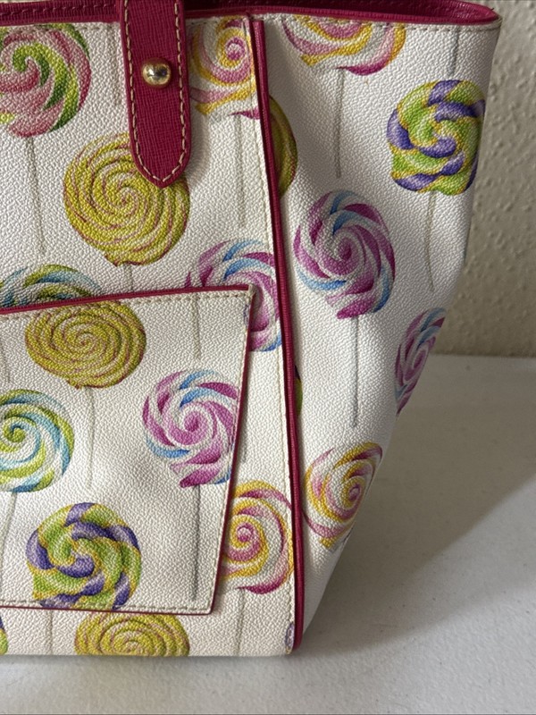 Dooney & Bourke White Lollipop Pattern Satchel Purse Handbag RARE Retired HTF gallery