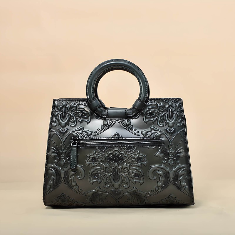 Erivis Hand bag for women SmallVintage Black Hand-Carved Leather Bag gallery