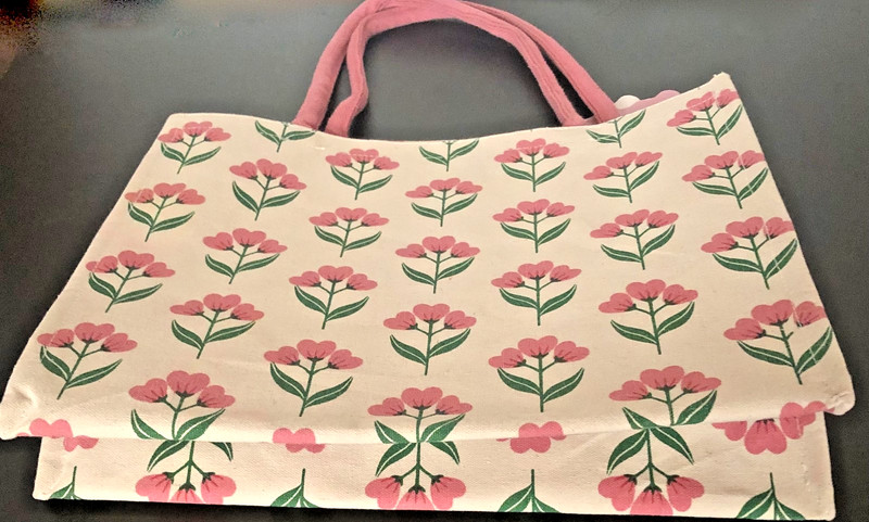 Eccolo Canvas Reusable Tote Bag Beige Floral Size 6X12.5x16 Inches gallery