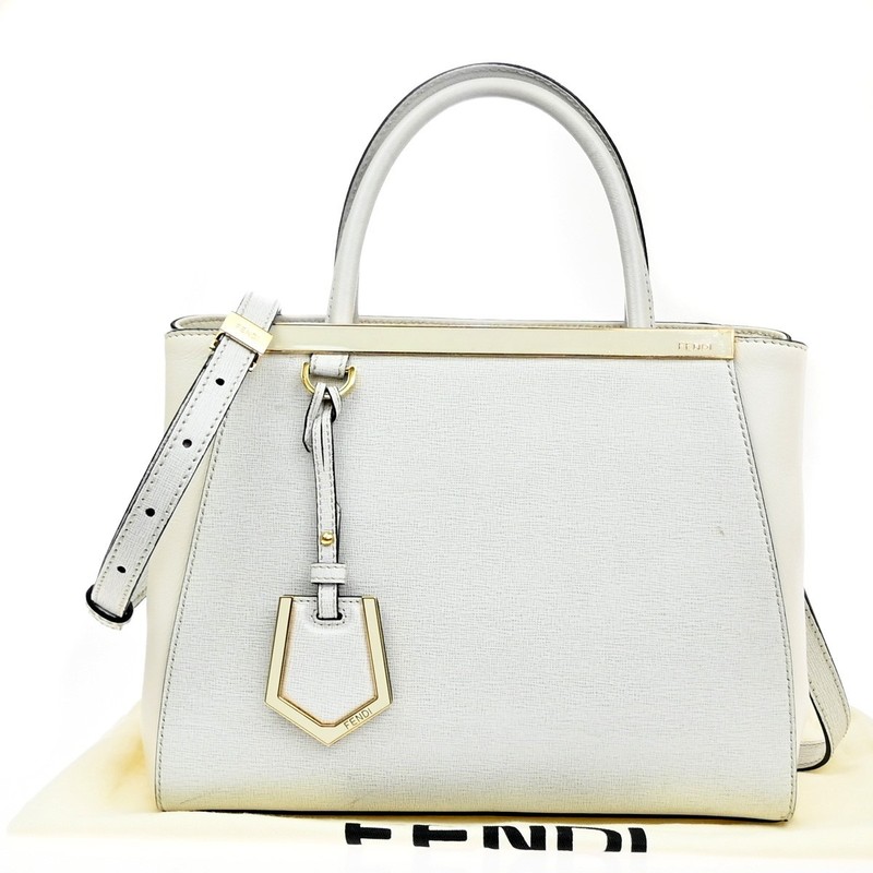 FENDI Logo 2Jours 2Way Shoulder Hand Bag Leather Charm White GHW Italy 70YH941