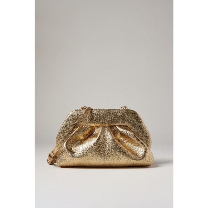 THEMOIRé Gold Leather Magnetic Button Closure Crossbody Clutch Purse Handbag
