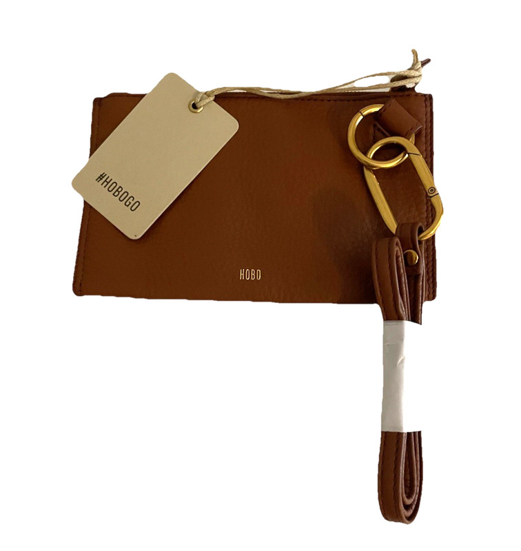 NEW HOBO Leather Wristlet Toffee Tour Bag Pebbled Wallet Clutch