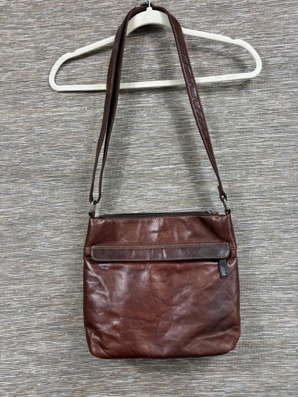 Jack Georges Brown Leather Shoulder Bag with Zipper and Magnetic Snap Closure