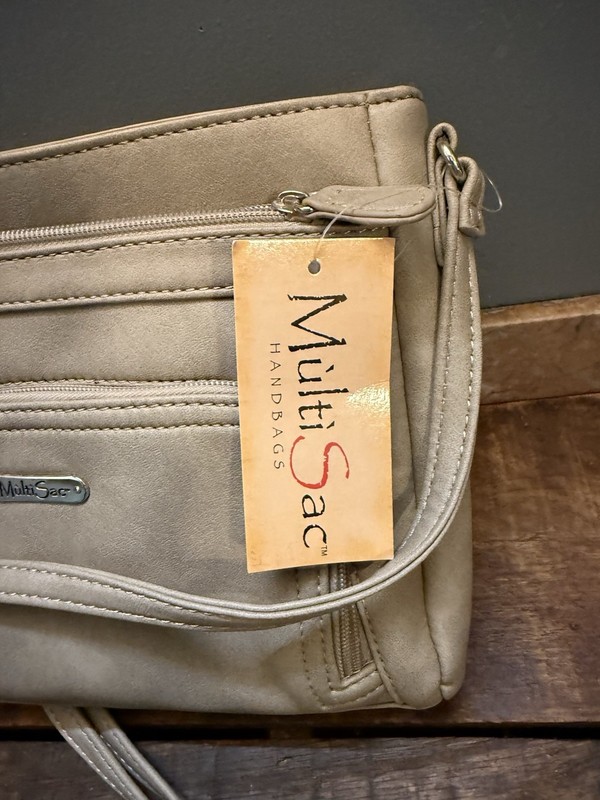 MultiSac Taupe Crossbody Bag NWOT Vegan Leather Multi Pocket Purse gallery