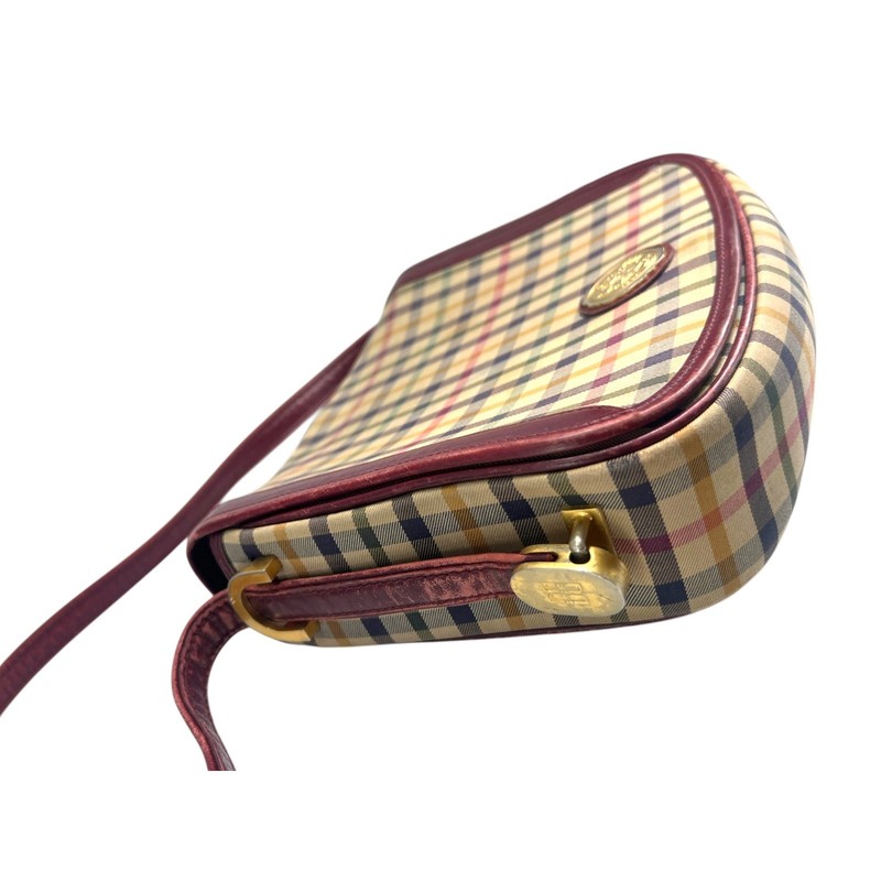 Vintage 70's Daks London Tartan House Check Shoulder Bag Crossbody Purse Brass gallery