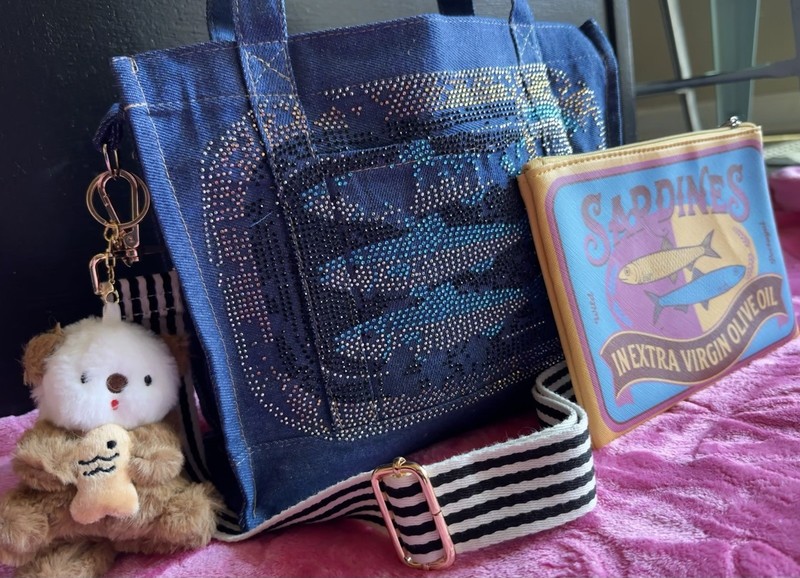 Sardine Bag Denim Tote Crossbody Purse Denim Blue Purse Handmade Vintage Style gallery