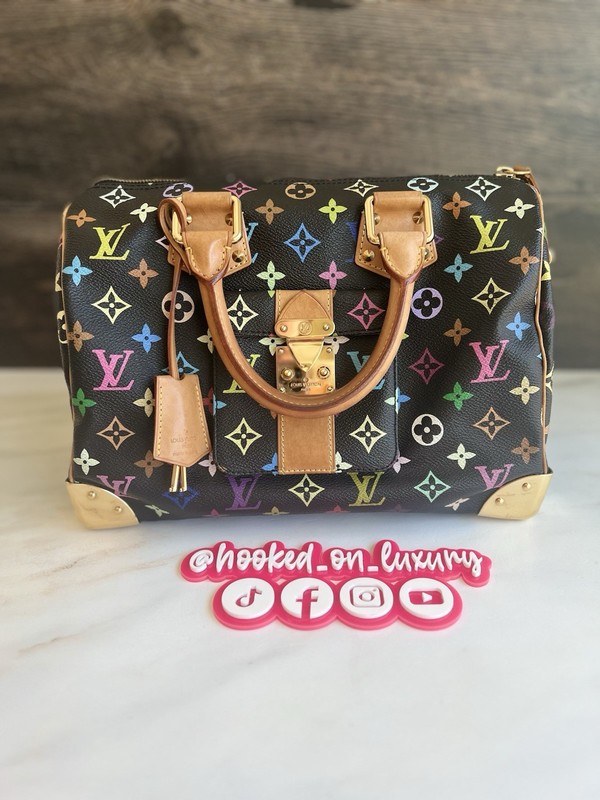 Authentic Louis Vuitton Takashi Murakami Black Multicolor Speedy 30 Handbag Bag