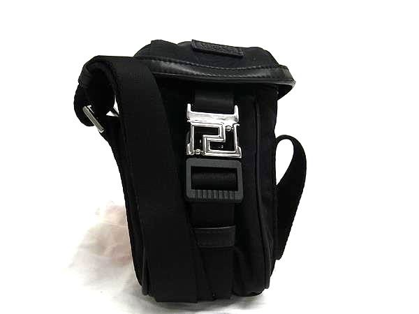 VERSACE Greca Nylon Phone Pouch Shoulder Bag Pochette Black BJ9868