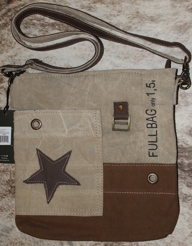 Myra #0898 Leather Star, Canvas Tent, 11″x11.5″ Shoulder Crossbody Bag~Pockets~