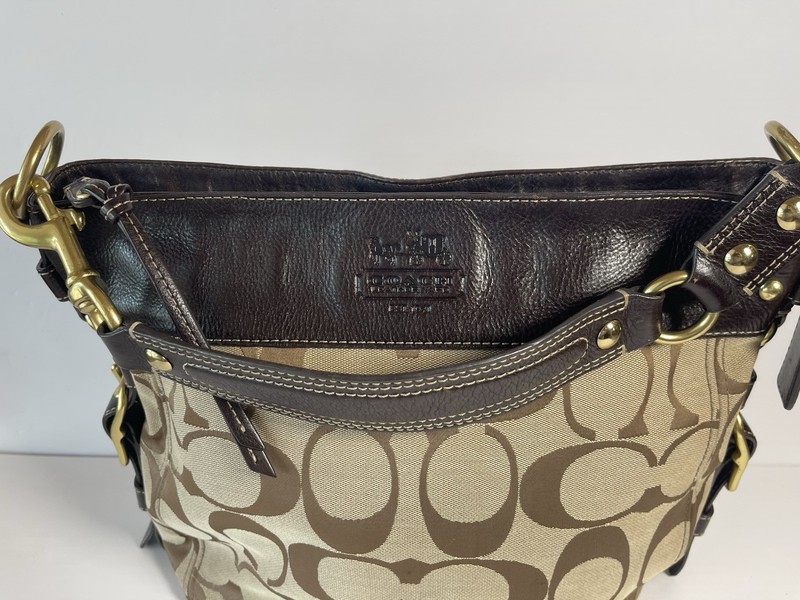 Coach Large 12674 Y2K Bag Zoe Signature Logo Hobo Brown Jaquard Shoulder Purse gallery