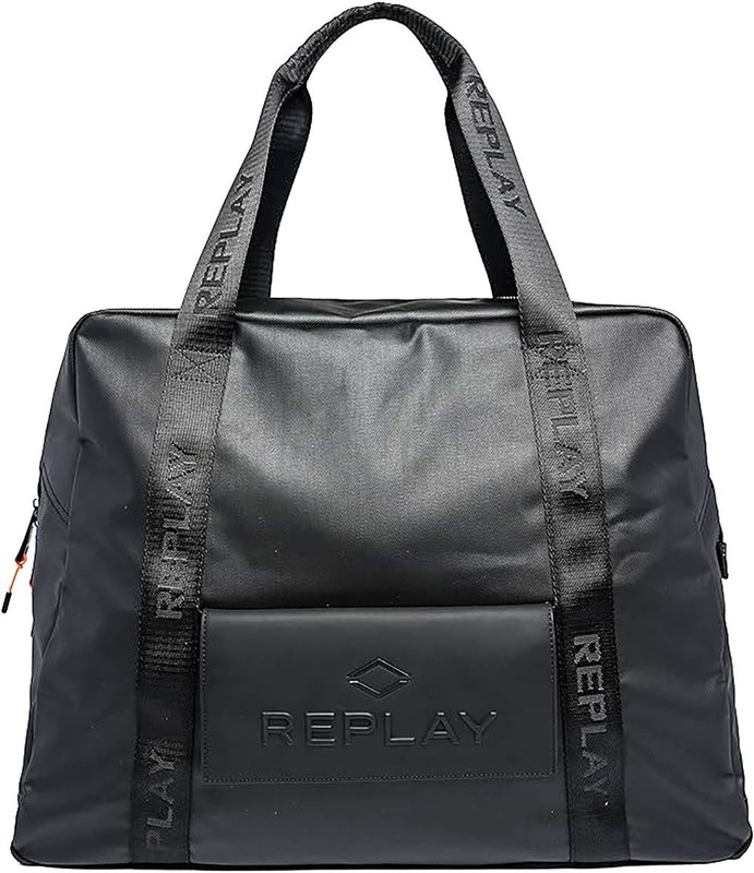 Replay Logo Double Side Zip Puller Waxed Denim Duffle Womens Bag In Black gallery