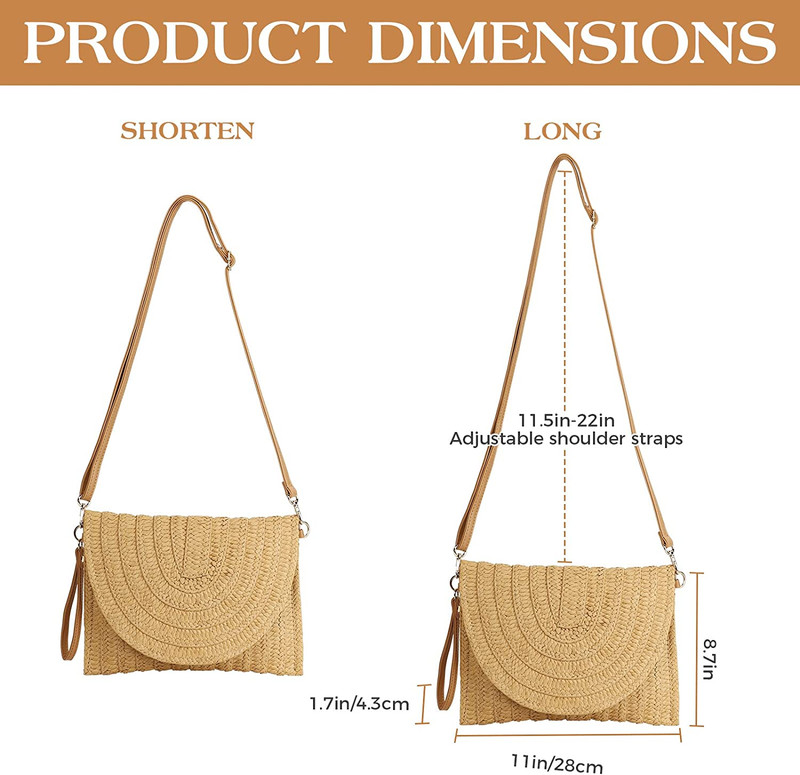Straw Clutch Purse for Women Woven Rattan Wicker Envelope Crossbody Bag gallery