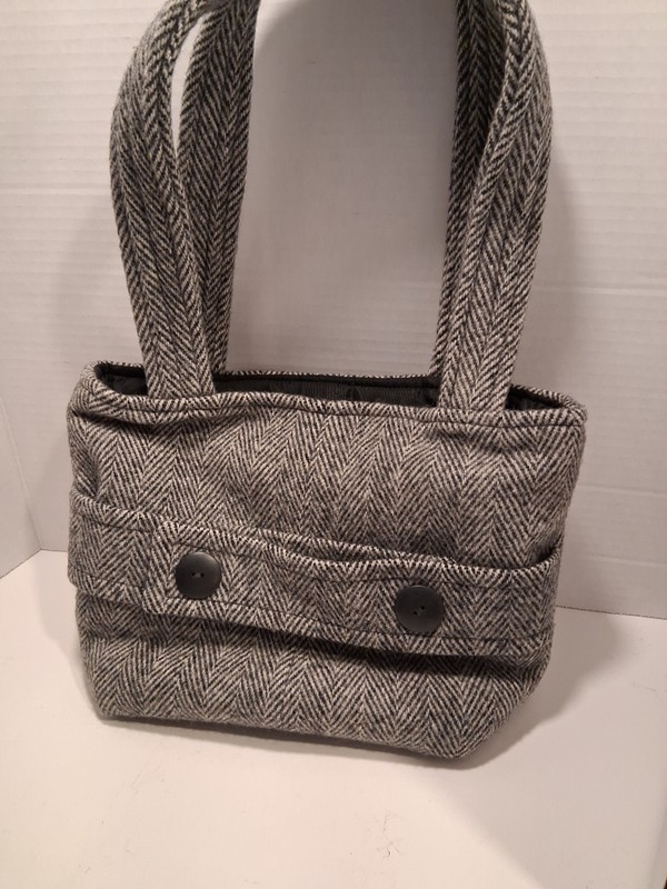 Wool Tweed Purse Hand Made 3 Pocket Button Velvet Accent OOAK