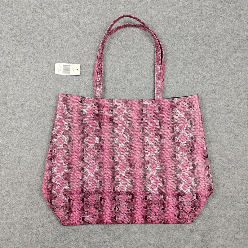 Saks Fifth Avenue Tote Bag Womens Large Pink Snakeskin PVC Shoulder Shopper