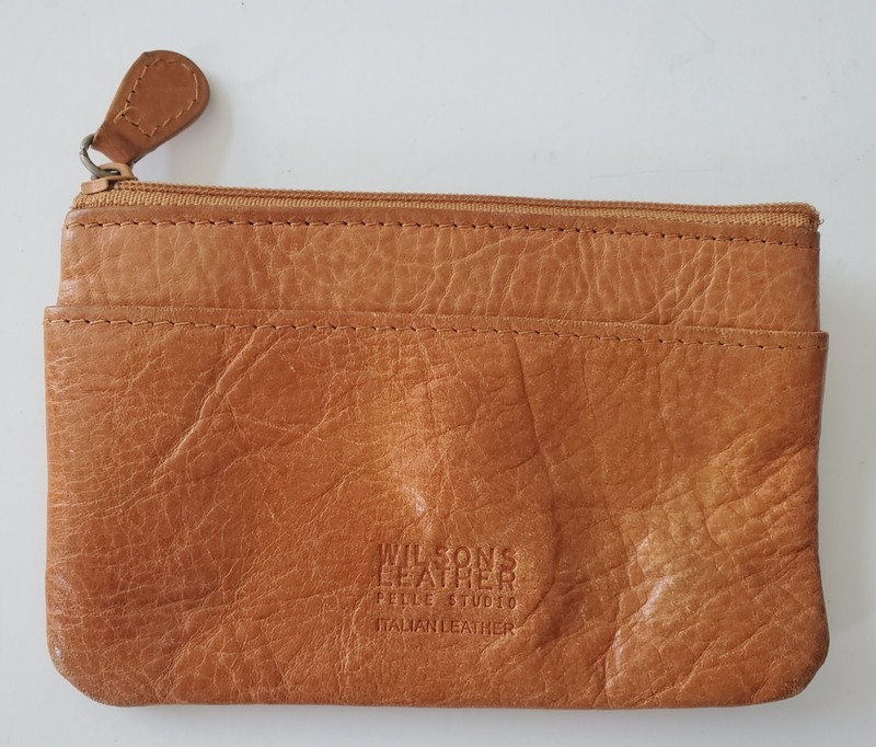 WILSON’S LEATHER 5″ x 3″ Caramel -Colored Italian Leather Card Case Coin Purse