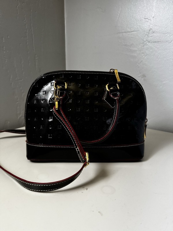 Arcadia Women’s Black Patent Finish Logo Dome Satchel Top Handle w/ Strap