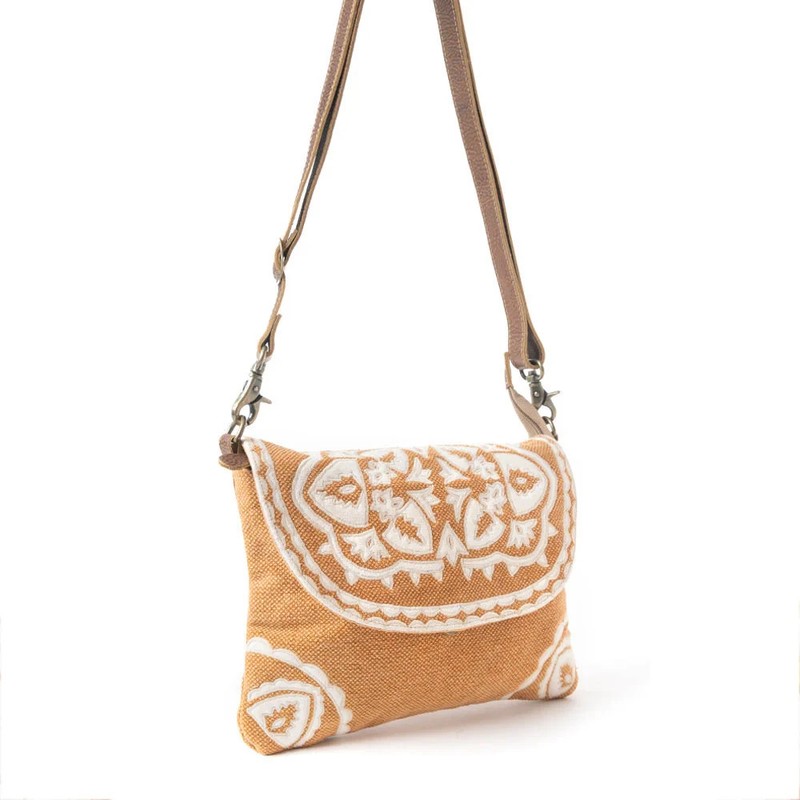 Rose Canyon Textile Crossbody Handbag, Canvas + Leather Purse-Zip Pocket on Back gallery