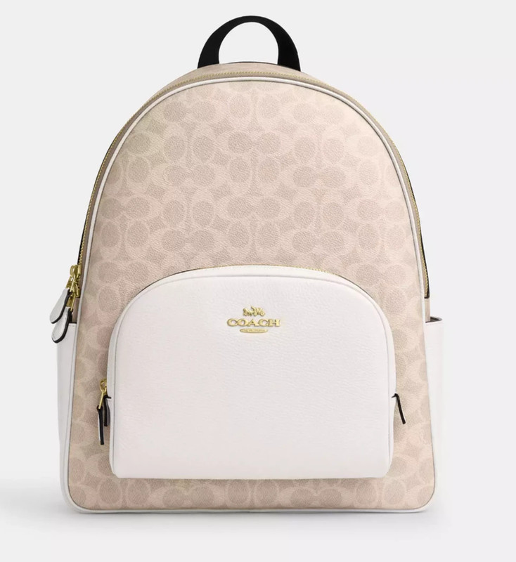 Coach Court Large Sand/Chalk Signature Coated Canvas & Leather Backpack -CZ175