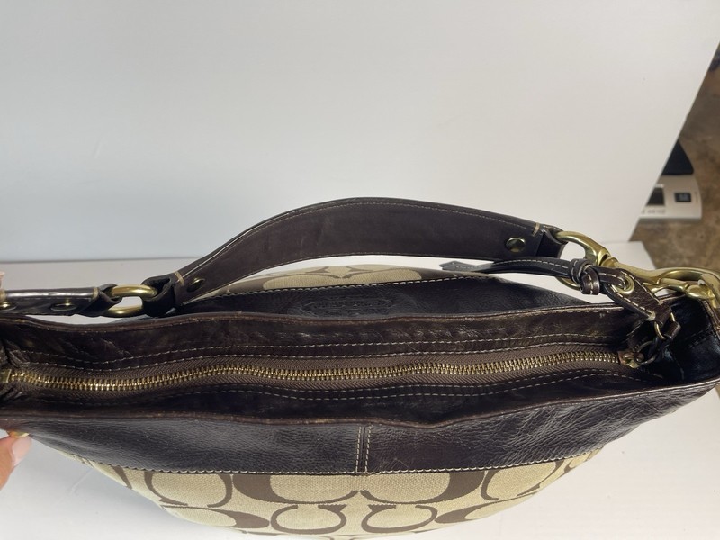 Coach Large 12674 Y2K Bag Zoe Signature Logo Hobo Brown Jaquard Shoulder Purse gallery