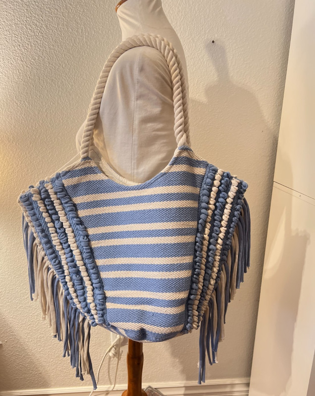 Time and True Woven Beach Market Tote Bag Fringe Boho Coastal Vacay