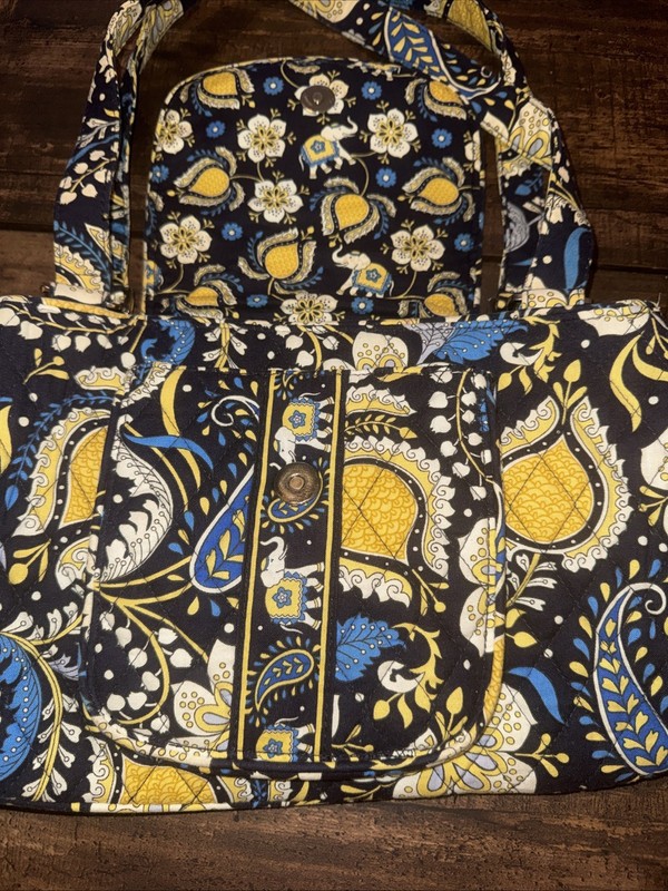vera bradley ellie blue Elephant Quilt Fabric Shoulder Bag Used Clean gallery