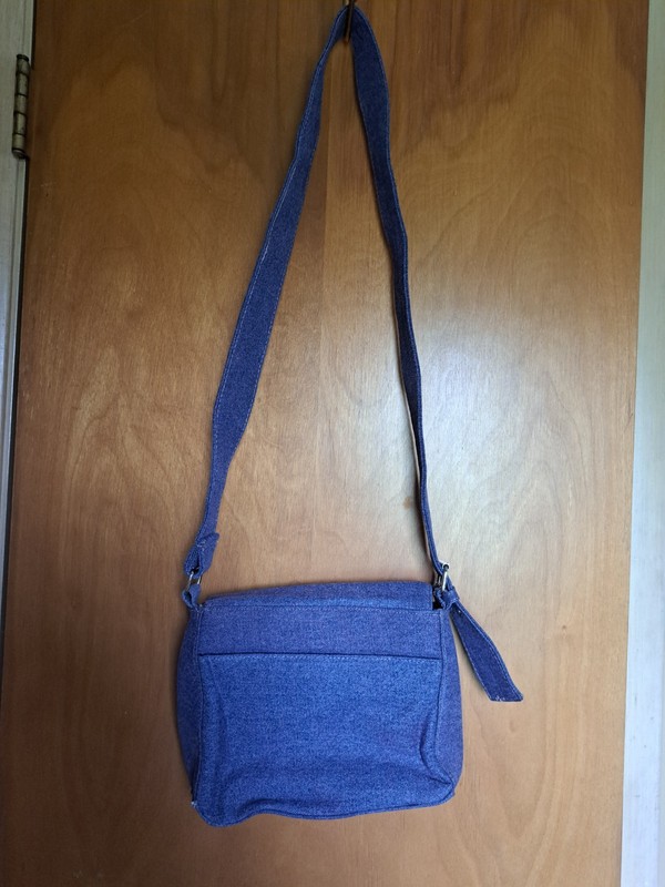 Womens Denim Crossbody Purse With A Pink Hue & Stitching. Multiple Compartment. gallery