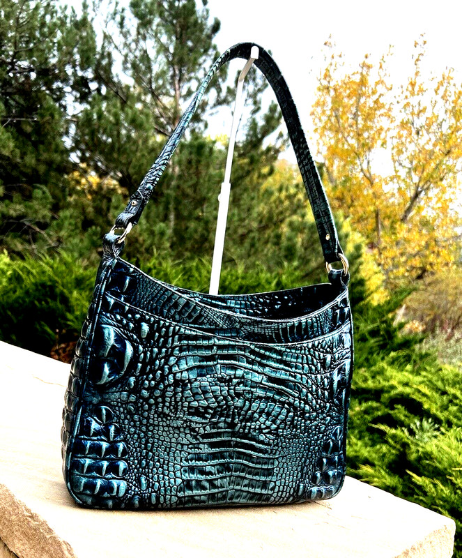 BRAHMIN NOELLE Verdigris Melbourne Croc Embossed Leather Shoulder Handbag HOBO gallery