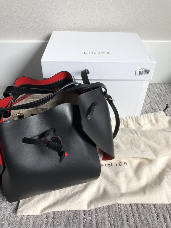 NEW Linjer Tulip handbag, black and red. $525 retail. READ description.