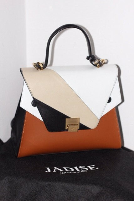 Jadise Brown Black CreamLeather Bag Made In Italy