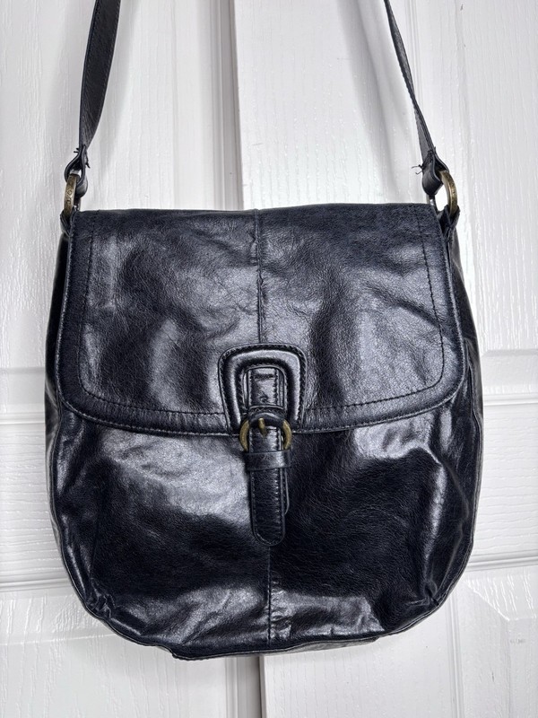 HOBO Black Polished Leather Crossbody Purse