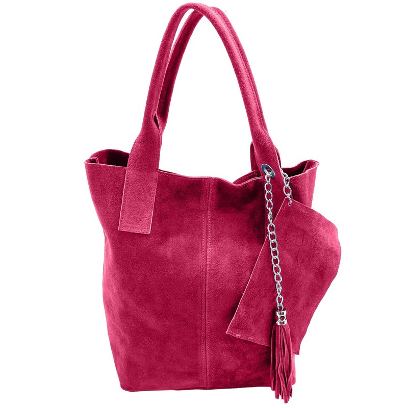 Ladies Suede Bag Shopper Large Shoulder Bag With Tassel Genuine Leather Italy