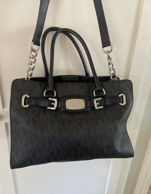 Michael Kors Hamilton Large Satchel Satchel/Top Handle Bag Black And Silver.