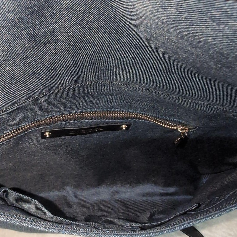 DIESEL Denim Shoulder Bag Blue and Black Mixed Material Metal Lock Studs gallery