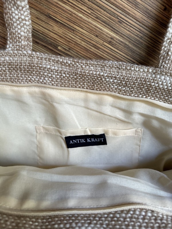 Antik Kraft Beach Tote Bag Natural Canvas With Beadwork New gallery