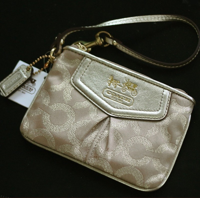 NWT Coach OP Art Signature Lurex Gold Small Wristlet/Pouch 44620 Hardware NEW