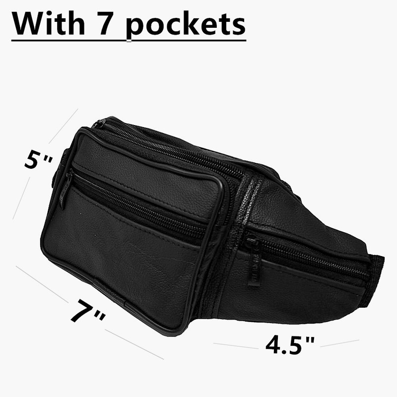 Genuine Leather Fanny Pack Multi Zippered Waist Bag Hip Belt Purse Black Pouch gallery